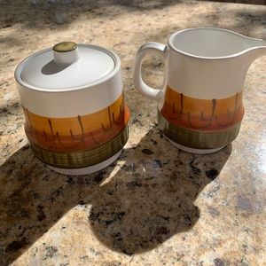 Vintage creamer and sugar bowl with lid, casual ceram galaxy ceramic. Japan 8007